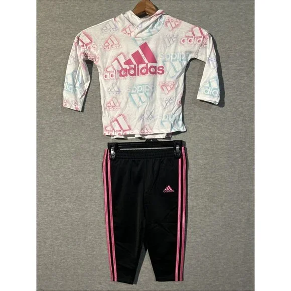 Adidas Track Suit Baby 24 Months 2 Piece Outfit Hooded Pullover - Picture 1 of 5